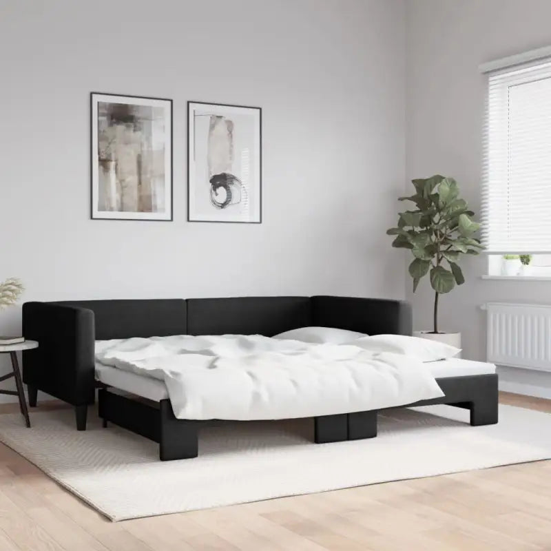 2-in-1 Slaapbank met Onderbed voor Woon- en Slaapkamers - Zwart / 100 x 200 cm / met onderschuifbed - Bedden & bedframes