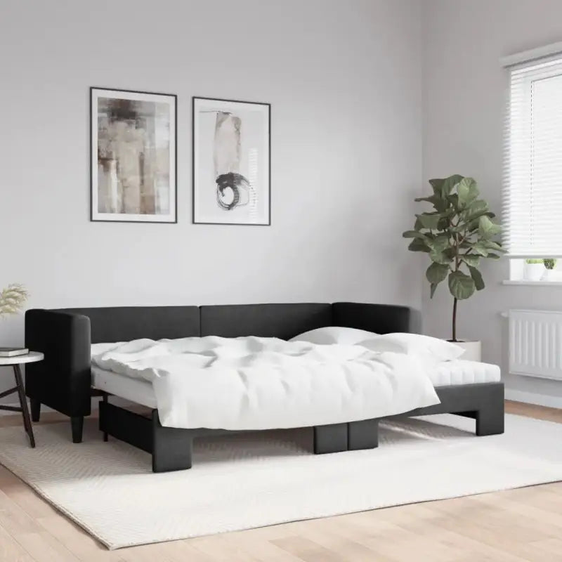 2-in-1 Slaapbank met Onderbed voor Woon- en Slaapkamers - Zwart / 80 x 200 cm / met onderschuifbed en matras - Bedden &
