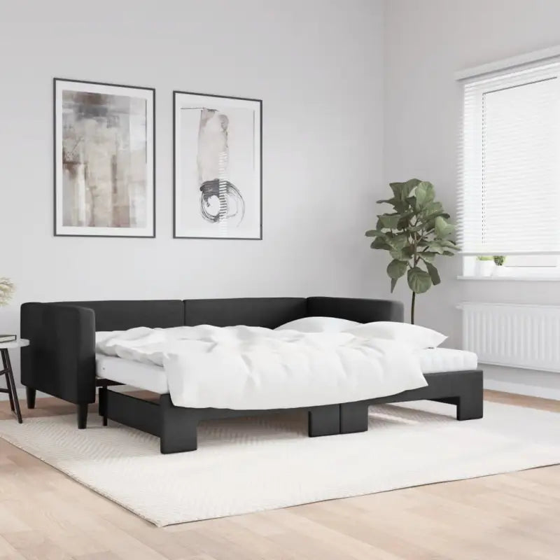2-in-1 Slaapbank met Onderbed voor Woon- en Slaapkamers - Zwart / 90 x 200 cm / met onderschuifbed en matras - Bedden &