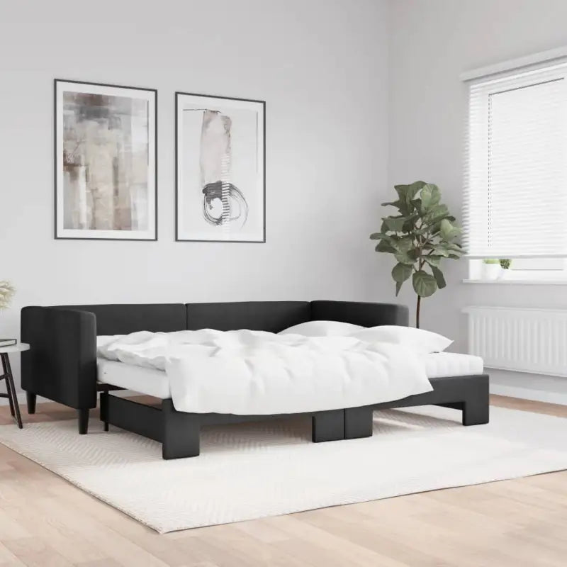 2-in-1 Slaapbank met Onderbed voor Woon- en Slaapkamers - Zwart / 90 x 190 cm / met onderschuifbed en matras - Bedden &