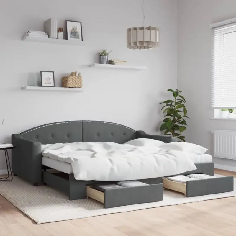 2-in-1 Slaapbank met Onderbouwbed voor Woonkamer en Slaapkamer - Donkergrijs / 90 x 190 cm / met onderschuifbed en lade