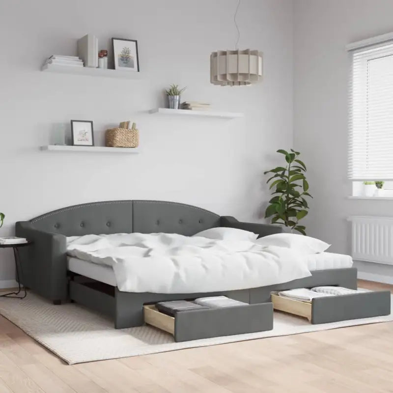 2-in-1 Slaapbank met Onderbouwbed voor Woonkamer en Slaapkamer - Donkergrijs / 100 x 200 cm / met onderschuifbed