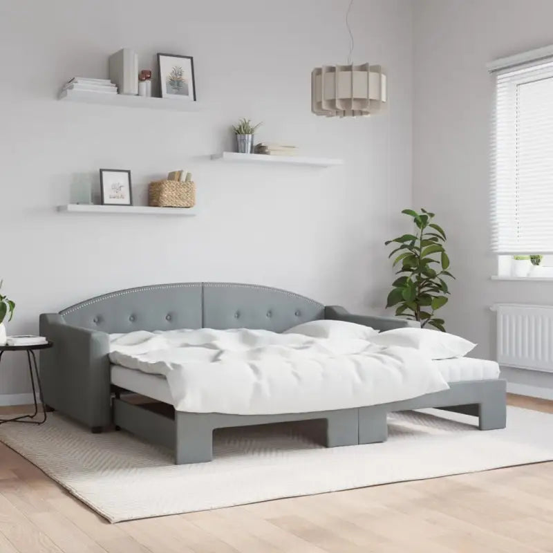 2-in-1 Slaapbank met Onderbouwbed voor Woonkamer en Slaapkamer - Lichtgrijs / 90 x 190 cm / met onderschuifbed