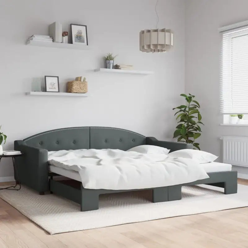 2-in-1 Slaapbank met Onderbouwbed voor Woonkamer en Slaapkamer - Donkergrijs / 100 x 200 cm / met onderschuifbed