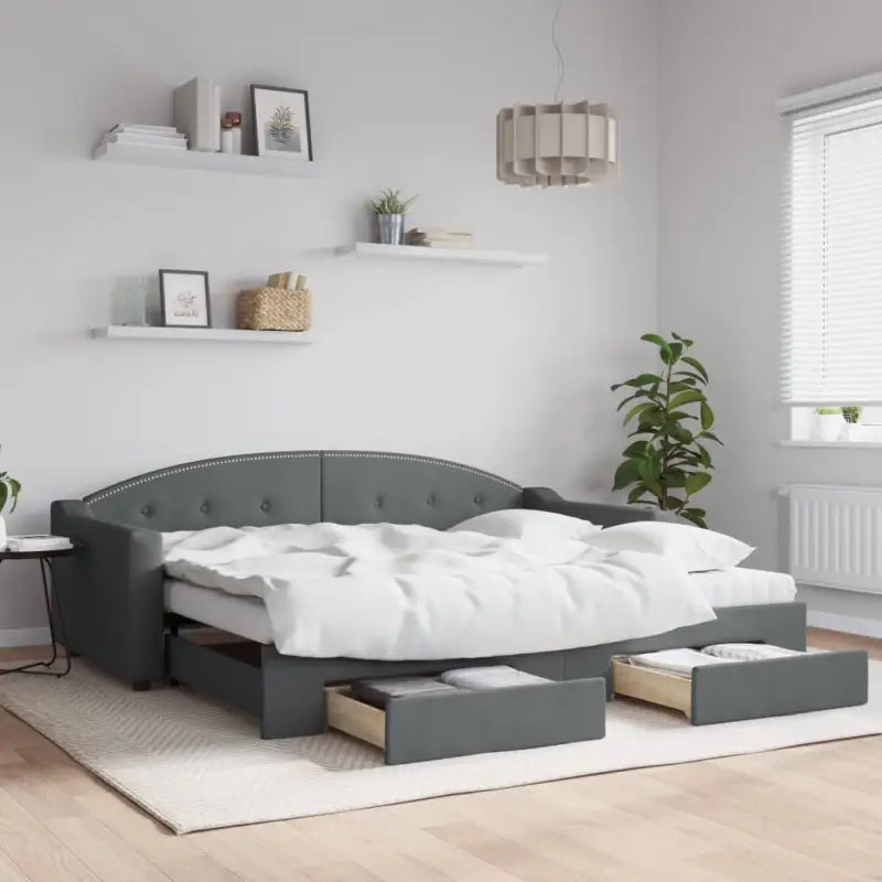 2-in-1 Slaapbank met Onderbouwbed voor Woonkamer en Slaapkamer - Donkergrijs / 90 x 200 cm / met onderschuifbed en lade