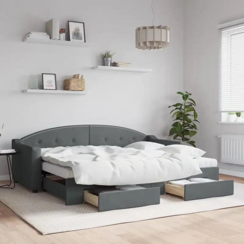 2-in-1 Slaapbank met Onderbouwbed voor Woonkamer en Slaapkamer - Donkergrijs / 80 x 200 cm / met onderschuifbed en lade