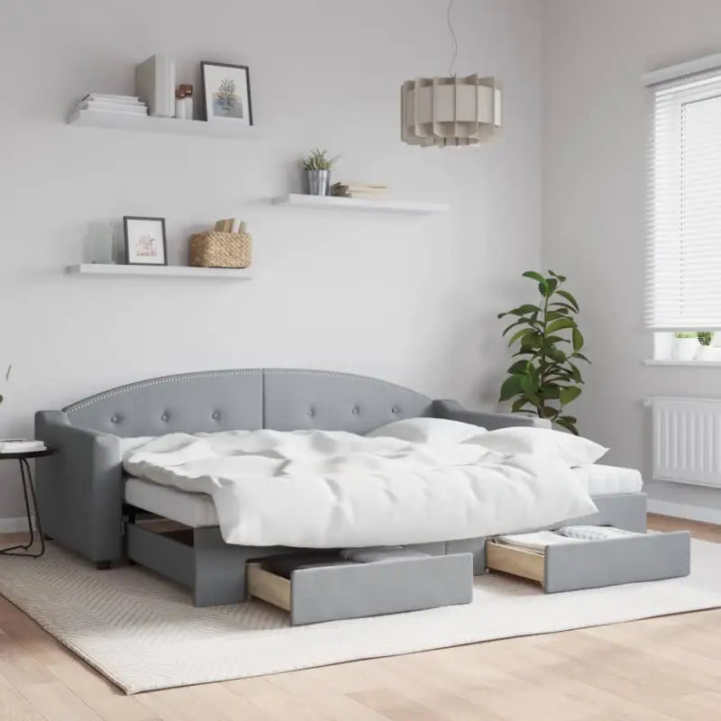 2-in-1 Slaapbank met Onderbouwbed voor Woonkamer en Slaapkamer - Lichtgrijs / 80 x 200 cm / met onderschuifbed en lade