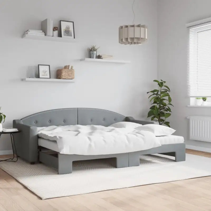 2-in-1 Slaapbank met Onderbouwbed voor Woonkamer en Slaapkamer - Lichtgrijs / 80 x 200 cm / met onderschuifbed