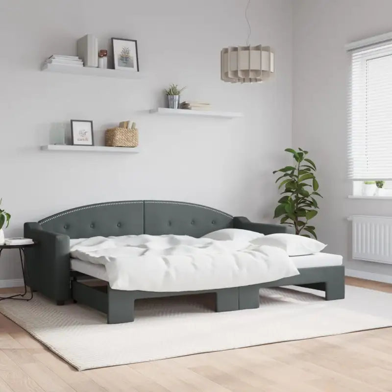 2-in-1 Slaapbank met Onderbouwbed voor Woonkamer en Slaapkamer - Donkergrijs / 80 x 200 cm / met onderschuifbed