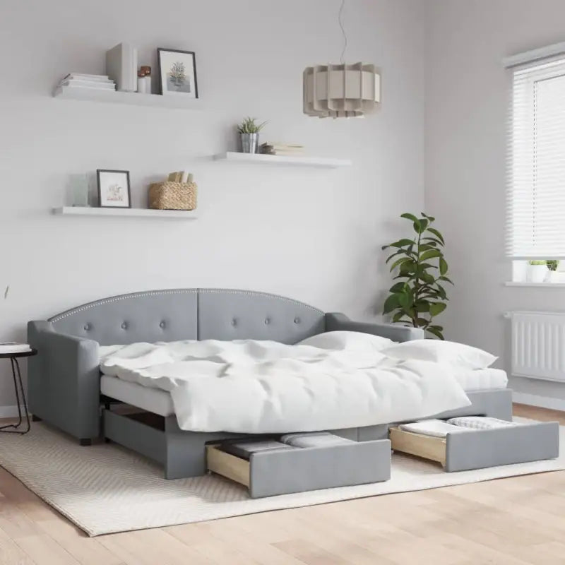 2-in-1 Slaapbank met Onderbouwbed voor Woonkamer en Slaapkamer - Lichtgrijs / 90 x 190 cm / met onderschuifbed en lade