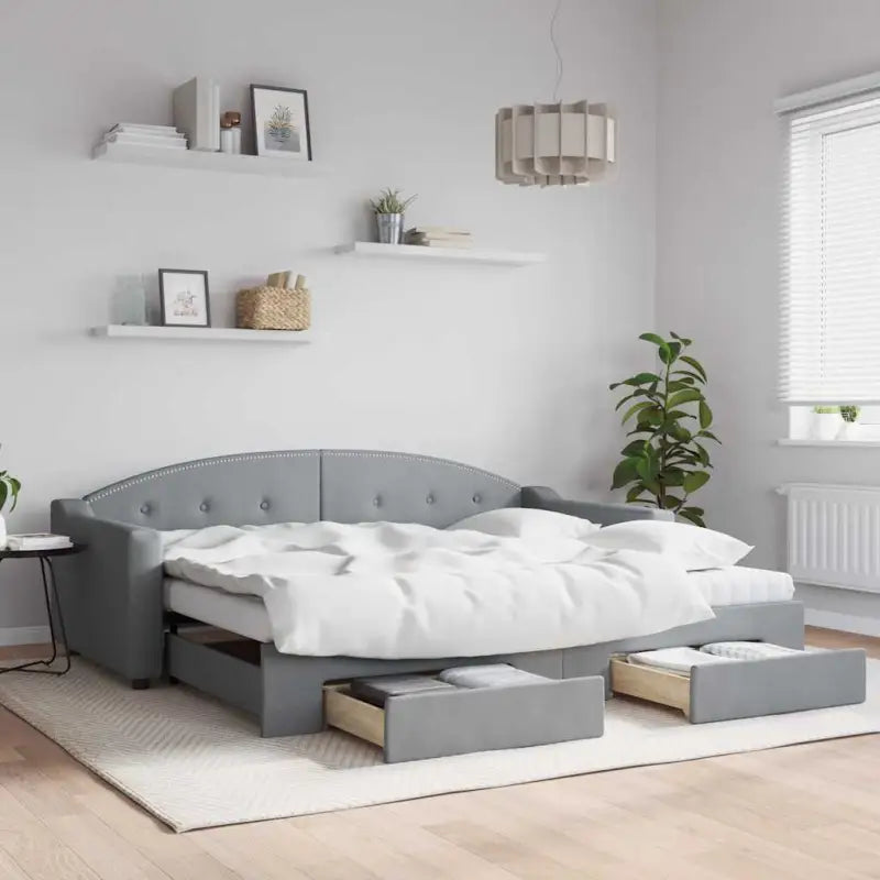 2-in-1 Slaapbank met Onderbouwbed voor Woonkamer en Slaapkamer - Lichtgrijs / 90 x 200 cm / met onderschuifbed en lade