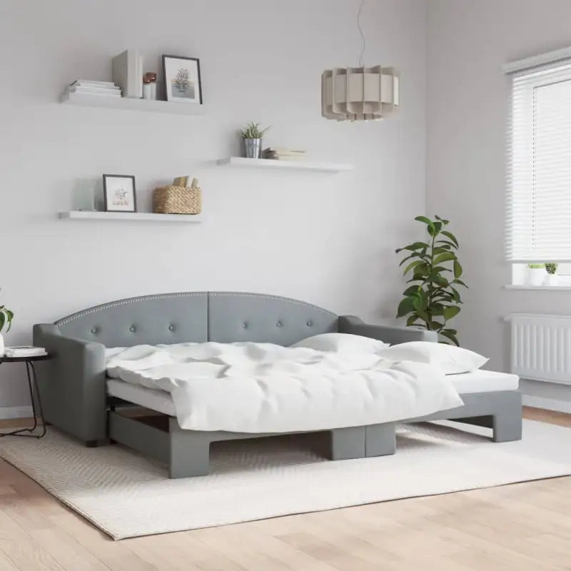 2-in-1 Slaapbank met Onderbouwbed voor Woonkamer en Slaapkamer - Lichtgrijs / 90 x 200 cm / met onderschuifbed - Bedden