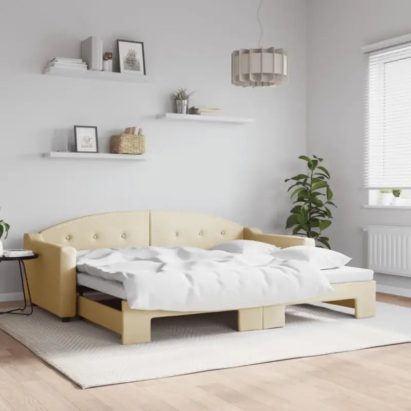 2-in-1 Slaapbank met Onderbouwbed voor Woonkamer en Slaapkamer - Crème / 90 x 200 cm / met onderschuifbed - Bedden &