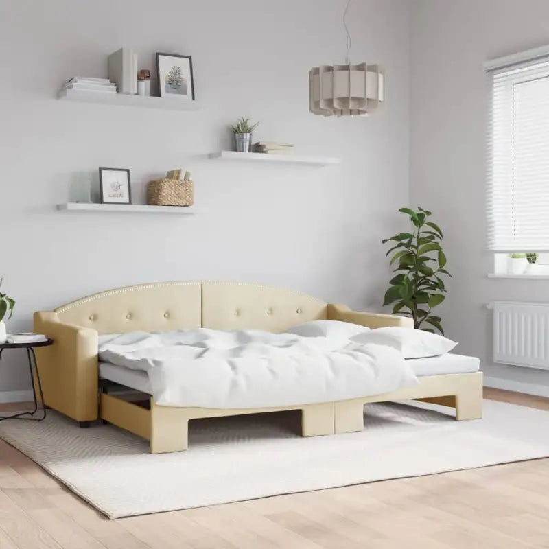 2-in-1 Slaapbank met Onderbouwbed voor Woonkamer en Slaapkamer - Crème / 80 x 200 cm / met onderschuifbed - Bedden &