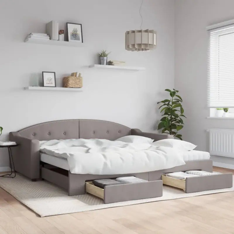 2-in-1 Slaapbank met Onderbouwbed voor Woonkamer en Slaapkamer - Taupe / 100 x 200 cm / met onderschuifbed en lade