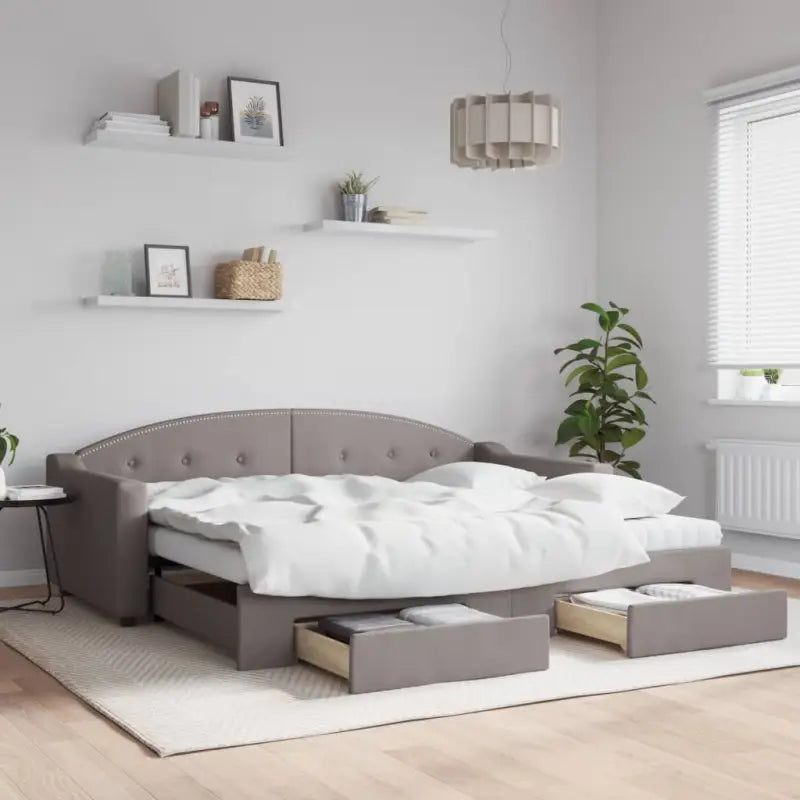 2-in-1 Slaapbank met Onderbouwbed voor Woonkamer en Slaapkamer - Taupe / 90 x 200 cm / met onderschuifbed en lade