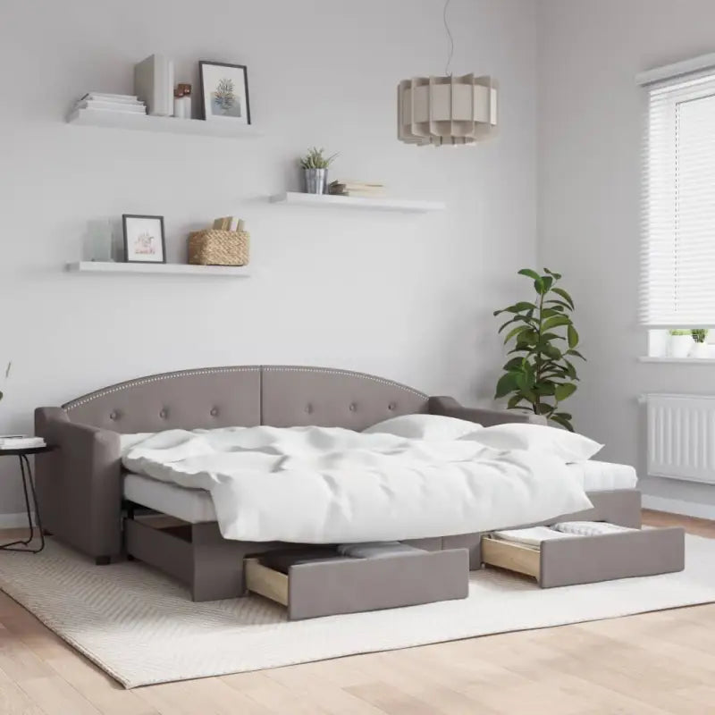 2-in-1 Slaapbank met Onderbouwbed voor Woonkamer en Slaapkamer - Taupe / 80 x 200 cm / met onderschuifbed en lade