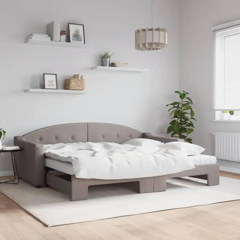 2-in-1 Slaapbank met Onderbouwbed voor Woonkamer en Slaapkamer - Taupe / 90 x 200 cm / met onderschuifbed en matras