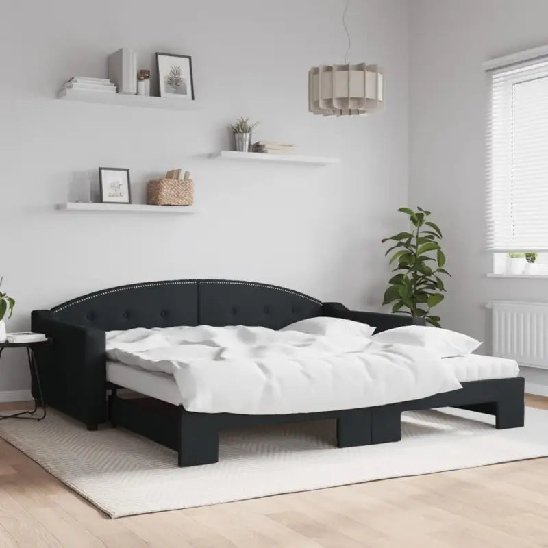 2-in-1 Slaapbank met Onderbouwbed voor Woonkamer en Slaapkamer - Zwart / 100 x 200 cm / met onderschuifbed en matras