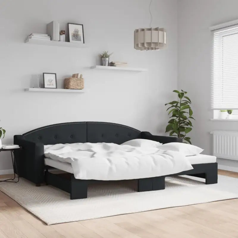 2-in-1 Slaapbank met Onderbouwbed voor Woonkamer en Slaapkamer - Zwart / 90 x 200 cm / met onderschuifbed - Bedden &