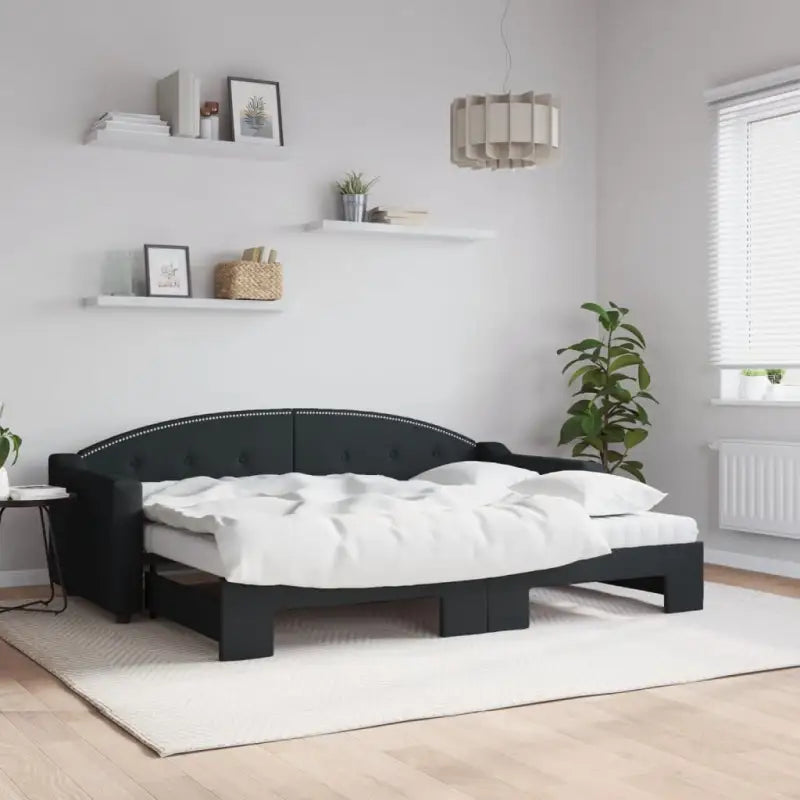 2-in-1 Slaapbank met Onderbouwbed voor Woonkamer en Slaapkamer - Zwart / 80 x 200 cm / met onderschuifbed en matras