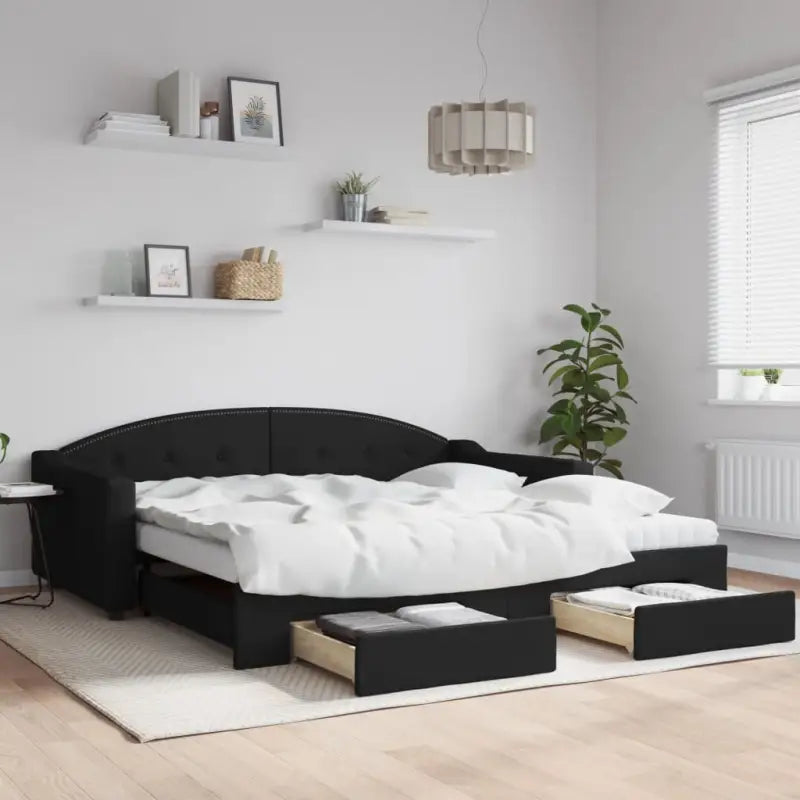 2-in-1 Slaapbank met Onderbouwbed voor Woonkamer en Slaapkamer - Zwart / 100 x 200 cm / met onderschuifbed en lade