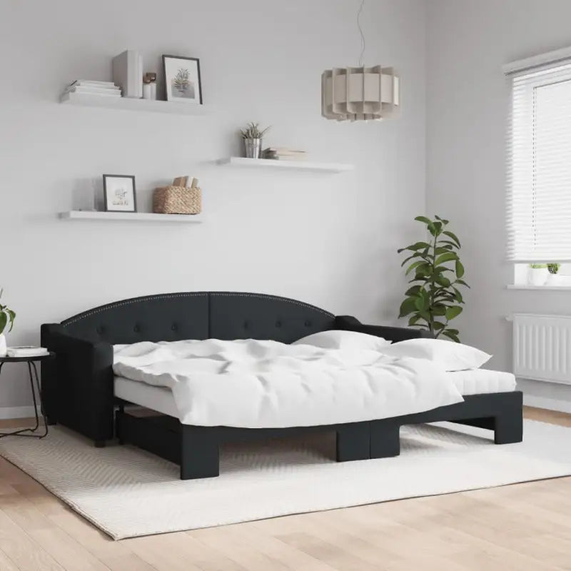 2-in-1 Slaapbank met Onderbouwbed voor Woonkamer en Slaapkamer - Zwart / 90 x 190 cm / met onderschuifbed en matras
