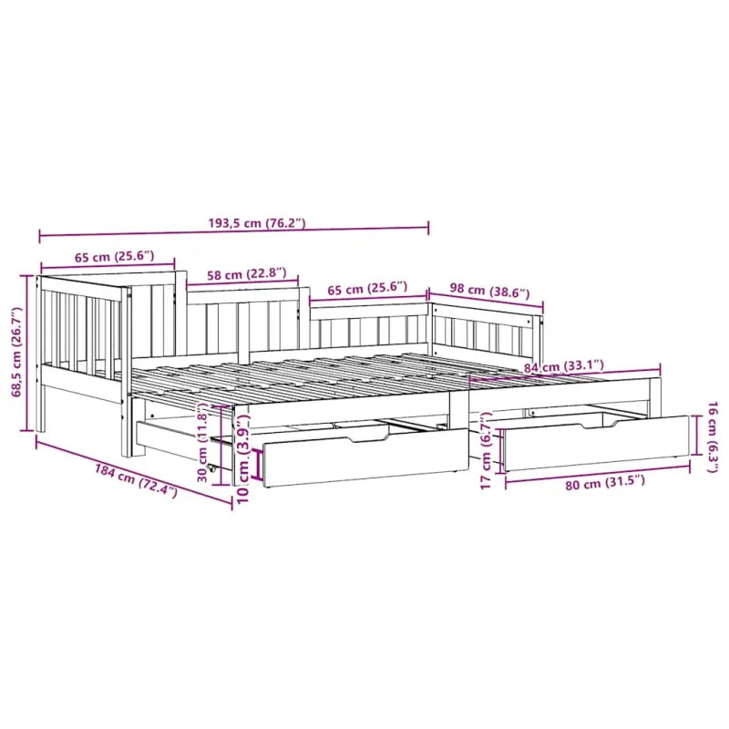 2-in-1 Slaapbank met onderschuifbed van massief grenenhout - Bedden & bedframes