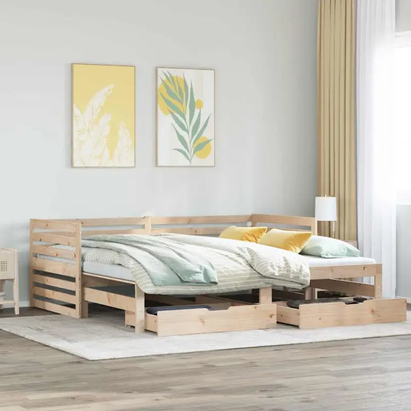 2-in-1 Slaapbank met onderschuifbed van massief grenenhout - Naturel / 90 x 200 cm - Bedden & bedframes