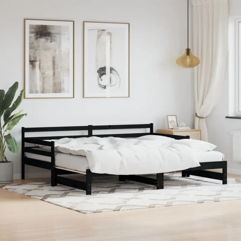 2-in-1 slaapbank met onderschuifbed van massief grenenhout - Zwart / 90 x 200 cm - Bedden & bedframes