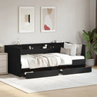 2-in-1 slaapbank van bewerkt hout met lades inclusief levering bevat - Zwart / 90 x 200 cm - Bedden & bedframes