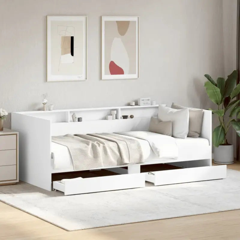 2-in-1 slaapbank van bewerkt hout met lades inclusief levering bevat - Wit / 75 x 190 cm - Bedden & bedframes