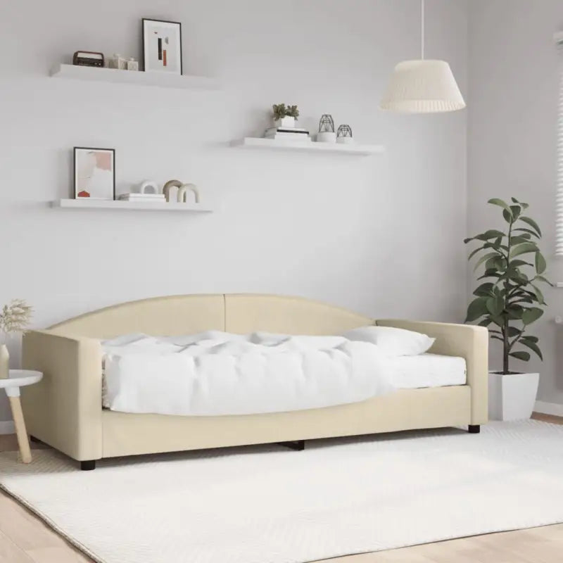2-in-1 Slaapbank voor in woonkamer of slaapkamer - Crème / 90 x 200 cm / met matras - Bedden & bedframes
