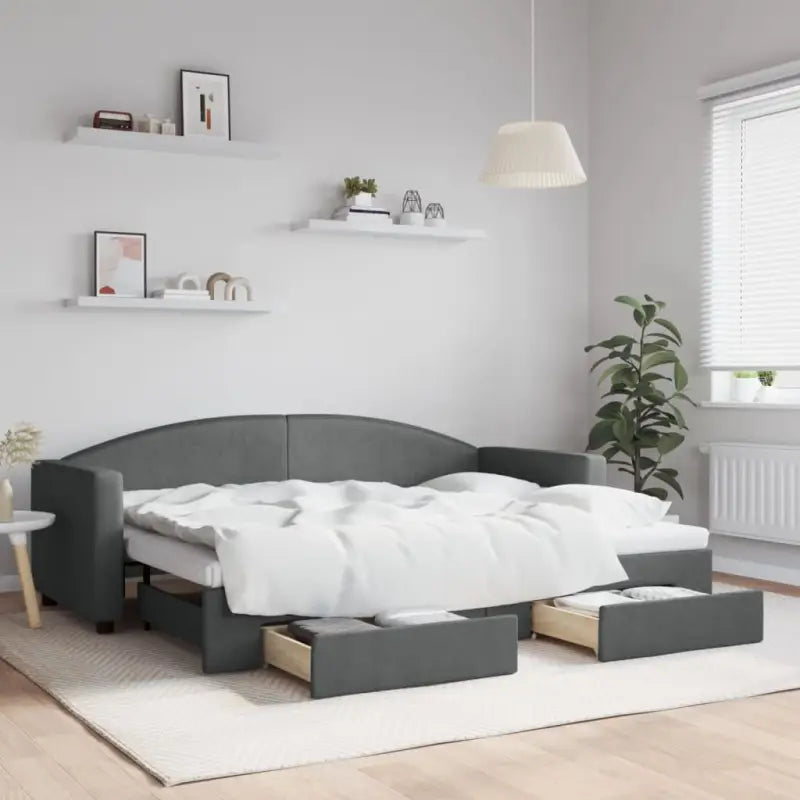 2-in-1 Slaapbank voor in woonkamer of slaapkamer - Donkergrijs / 80 x 200 cm / met onderschuifbed en lade - Bedden &