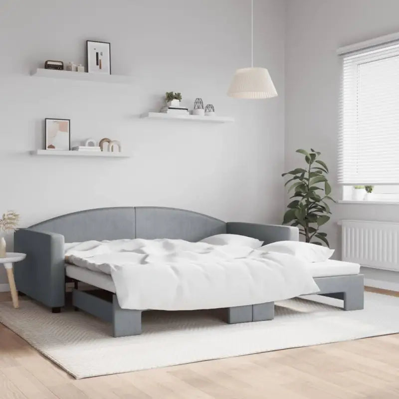 2-in-1 Slaapbank voor in woonkamer of slaapkamer - Lichtgrijs / 100 x 200 cm / met onderschuifbed - Bedden & bedframes