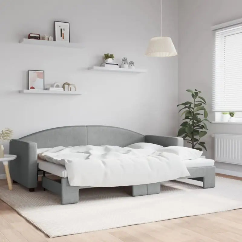2-in-1 Slaapbank voor in woonkamer of slaapkamer - Lichtgrijs / 80 x 200 cm / met onderschuifbed - Bedden & bedframes