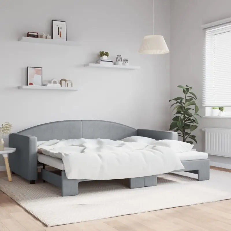 2-in-1 Slaapbank voor in woonkamer of slaapkamer - Lichtgrijs / 90 x 200 cm / met onderschuifbed - Bedden & bedframes