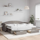 2-in-1 Slaapbank voor in woonkamer of slaapkamer - Taupe / 90 x 200 cm / met onderschuifbed en lade en matras - Bedden
