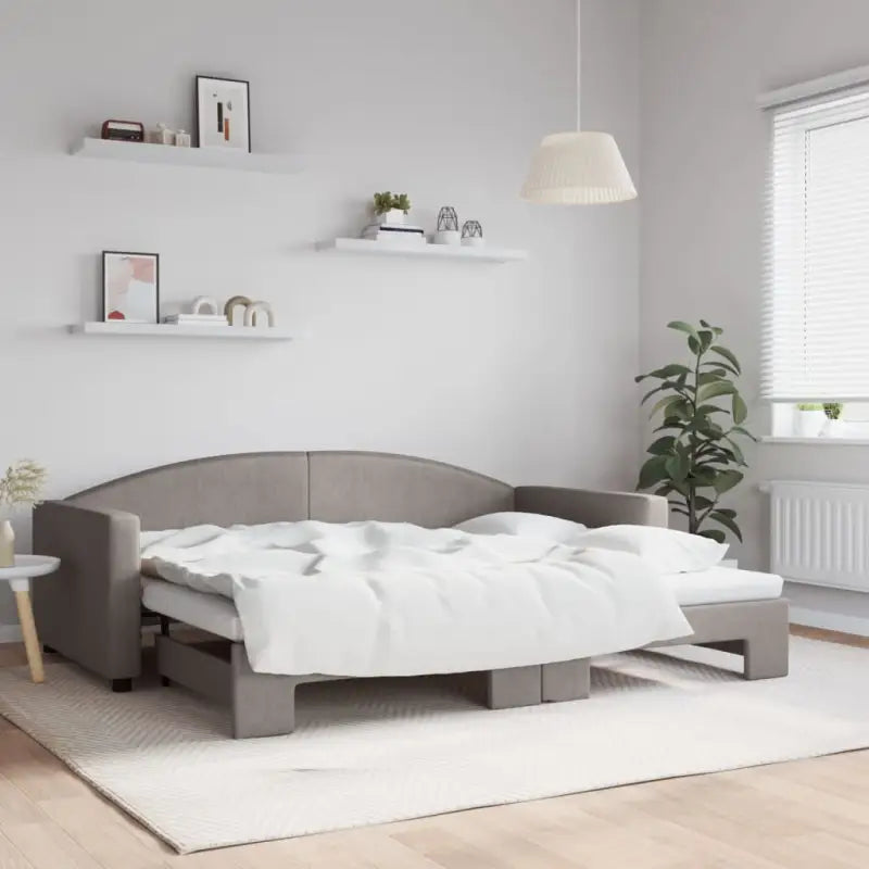 2-in-1 Slaapbank voor in woonkamer of slaapkamer - Taupe / 90 x 200 cm / met onderschuifbed - Bedden & bedframes