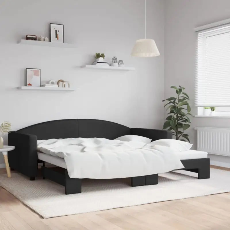 2-in-1 Slaapbank voor in woonkamer of slaapkamer - Zwart / 100 x 200 cm / met onderschuifbed - Bedden & bedframes