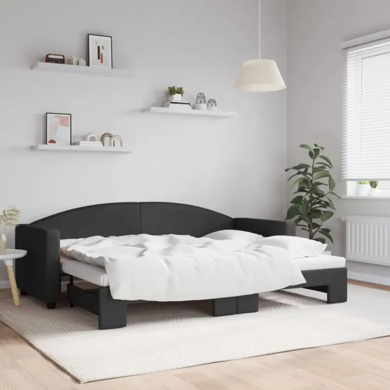 2-in-1 Slaapbank voor in woonkamer of slaapkamer - Zwart / 80 x 200 cm / met onderschuifbed - Bedden & bedframes