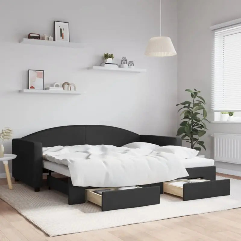 2-in-1 Slaapbank voor in woonkamer of slaapkamer - Zwart / 90 x 190 cm / met onderschuifbed en lade - Bedden & bedframes