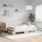 2-in-1 Slaapbank voor Woon- of Slaapkamer - Crème / 90 x 200 cm / met onderschuifbed en matras - Bedden & bedframes