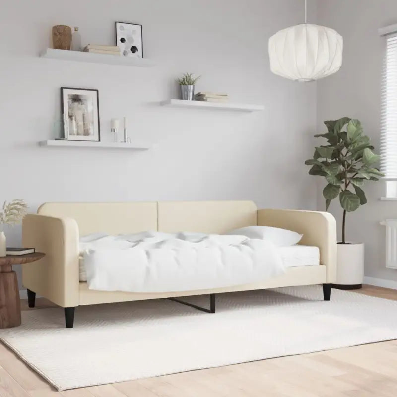 2-in-1 Slaapbank voor Woon- of Slaapkamer - Crème / 90 x 200 cm / met matras - Bedden & bedframes