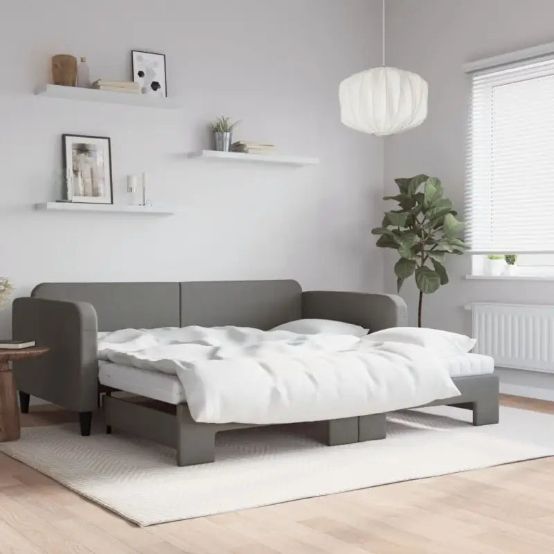 2-in-1 Slaapbank voor Woon- of Slaapkamer - Donkergrijs / 100 x 200 cm / met onderschuifbed en matras - Bedden &