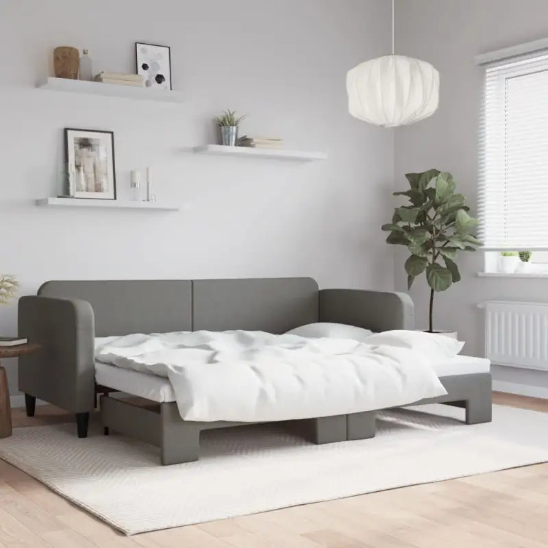 2-in-1 Slaapbank voor Woon- of Slaapkamer - Donkergrijs / 80 x 200 cm / met onderschuifbed - Bedden & bedframes