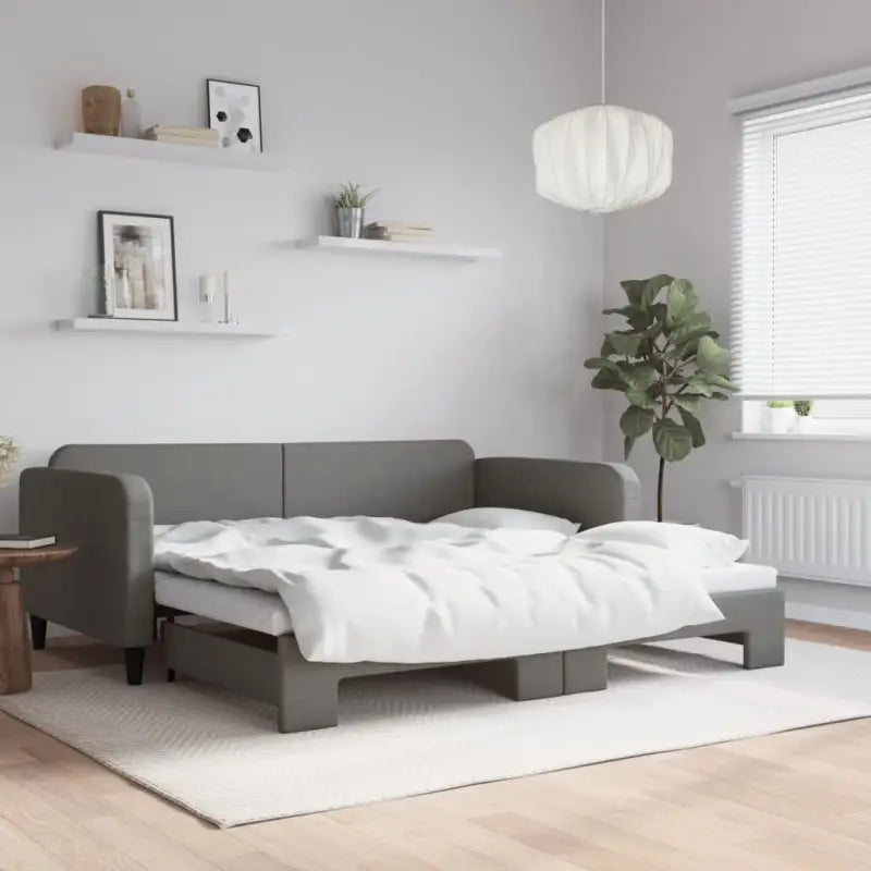 2-in-1 Slaapbank voor Woon- of Slaapkamer - Donkergrijs / 90 x 190 cm / met onderschuifbed - Bedden & bedframes