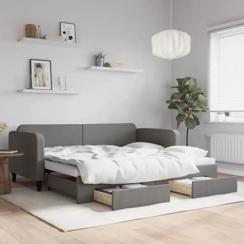 2-in-1 Slaapbank voor Woon- of Slaapkamer - Donkergrijs / 90 x 190 cm / met onderschuifbed en lade - Bedden & bedframes