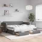 2-in-1 Slaapbank voor Woon- of Slaapkamer - Donkergrijs / 90 x 200 cm / met onderschuifbed en lade en matras - Bedden &