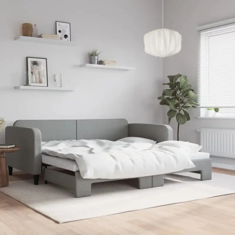 2-in-1 Slaapbank voor Woon- of Slaapkamer - Lichtgrijs / 100 x 200 cm / met onderschuifbed - Bedden & bedframes